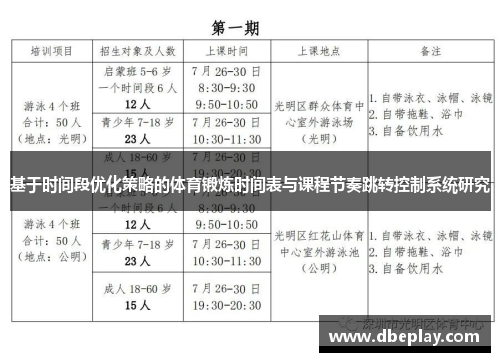 基于时间段优化策略的体育锻炼时间表与课程节奏跳转控制系统研究